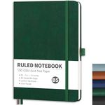 RETTACY Notebook B5 Lined Journal-96 Pages Note Book for Writing, Hardcover Leather Notepad with Pen Loop for Women Men Work Office School (19.3X 25.4cm) - Dark Green