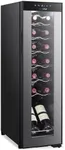 NutriChef PKCWC140.5 Chilling Refrigerator Cellar-Single-Zone Wine Cooler/Chiller, Digital Touch Button Control with Air Tight Seal, Contains Placement for Standing (14 Bottle Storage Capacity), Black