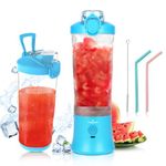 Vaeqozva Portable Blender Smoothie Maker for Shakes and Smoothies,600ml Personal Blender,270W Mini Blender USB Rechargeable with 6 Blades,Smoothie Blender on the Go Cup for Travel Sports Office,Blue