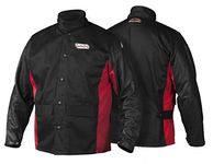 Lincoln Electric K2987-L Shadow Grain Leather Sleeve Welding Jacket, Large, Black/Red