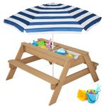 Best Choice Products Kids Picnic Table with Umbrella, 3-in-1 Sand & Water Table, Outdoor Convertible Picnic Table for Toddlers, Seats 4, Removable Top, 2 Buckets - Navy
