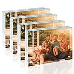 Egofine 4x6 Picture Frames Acrylic Frames 4 Pack, 20mm Thicker Lucite Frameless Clear Floating Frames, Magnetic Double Sided Photo Frame, Free Standing Desktop