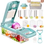 KMASHI 14 in 1 Vegetable Chopper, Multifunctional Mandoline Slicer Dicer Household Kitchen Manual Julienne Grater Cutter for Onion, Garlic, Carrot, Potato,Fruit, Salad Blue