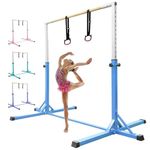 FBSPORT Gymnastics Bar Horizontal Bar with Gymnastic Rings for Kid,13 Height Adjustable, Junior Training Kip Bar Gymnastics Training Equipment for Home Gym Indoor Garden Outdoor Blue