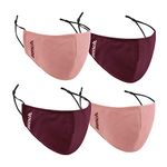 Bench. - 4 Pack Fabric Masks, Breathable, Adjustable with Dust Filter Pocket 3 Layer Protection in Dusty Pink & Dark Berry Red