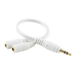 TRIXES White 3.5mm Headphone Earphone Jack Splitter Cable - Y Splitter for Mobile Devices and Hi-Fi Setups - Male to 2-Female Audio Connector - Gold Connections