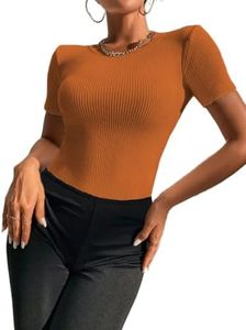 Zeagoo Chemisier à manches courtes pour femme - T-shirt basique en maille fine - Col rond - Décontracté - Décontracté - Tailles S à XL, Orange, L
