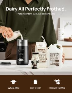 DREO 8-in-1 Electric Milk Frother, 435ml Stainless Steel, Silent Steamer & Hot Chocolate Maker