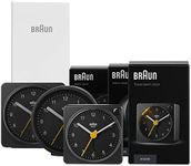 Braun Classic Triple Black Analogue Alarm Clock Home Gift Bundle with Snooze and Light, Quiet Quartz Movement, Crescendo Beep Alarm in Black, Model BC12B, BC02XB, BC03B (3 Pack)