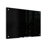 U Brands Glass Dry Erase Board, 35"x23", Black Surface with Silver Grommets, Frameless, Includes Marker with Built-in Eraser