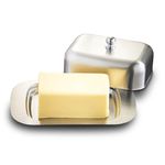 Butter Dish with Lid, 7.3 x 4.8 x 2.8 in Silver Stainless Steel 400g Butter Holder Container Butter Keeper Dessert Bowl Cheese Bread Box for Countertop