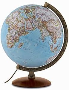 National Geographic Edge Classic Globe | Illuminated | Base in beechwood and metallic meridian |Political and physical map by National Geographic | Text in English | 30cm Diameter