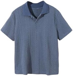 Verdusa Boys Button Down Shirt Tops Short Sleeve Collar Textured Tee Shirts Dusty Blue 13 Years