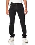 True Religion Men's Ricky Big T Straight Leg Jean with Back Flap Pockets, Body Rinse Black, 34W x 34L