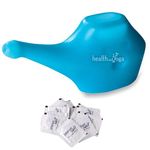 HealthAndYoga® QwikFlo Plastic Neti Pot (Blue-200 ml) + HealthAndYoga® Pure Jala Neti Salt Sachets (Pack of 10)- For Blocked Nose, Cold & Headaches- Complete Saline Nasal Wash Yoga Detox Travel Kit