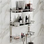 GLOXY Premium 3 Layer Bathroom Shelves Rack - Wall Mount Chrome Finish Stainless Steel Bathroom Shelf with Soap Dish, Toothbrush Holder & Multipurpose Hooks - 4in1 Bathroom Fittings Accessories Set
