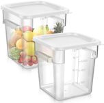 FoldTier 2 Pieces Square Food Storage Containers Polycarbonate 8 qt Clear Food Container with White Lid Commercial Food Storage with White Graduations for Commercial Kitchen Dough Marinating Meat