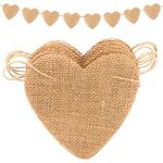 G2PLUS Reusable Heart-Shaped Burlap Banner, 15PCS Rustic Wedding Hessian Bunting - 11.5 Feet DIY Custom Linen Banners for Birthday, Wedding, Baby Shower and Graduation