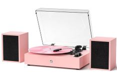 Vinyl Record Player with External Speakers, Wireless Bluetooth 3 Speed Vintage Record Player and Speakers Retro Turntable with Stereo Speakers, RCA Line-Out and AUX-in, Pale Pink
