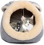 Cat Beds for Indoor Cats - Small Dog Bed with Anti-Slip Bottom, Rabbit-shaped Cat/Small Dog Cave with Hanging Toy, Puppy Bed with Removable Cotton Pad, Super Soft Calming Pet Sofa Bed (Grey Large)