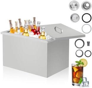 Drop in Ice Chest, Outdoor Kitchen Ice Bar, Stainless Steel Ice Cooler, Commercial Ice Bin with Hinged Cover, Stainless Steel Ice Bucket, Drain-Pipe and Drain Plug Included, for Cold Wine Beer
