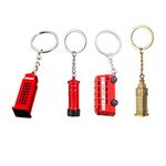 Alipis London Souvenir Keychain Keyring: British Landmark Keychain Metal London Landmark Miniature Model Bus Telephone Booth Postbox Key Pendant for Party Favor, silver, Medium