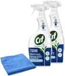 Direct Mart Cif Cleanboost Power & Shine Bathroom Spray Pack of 2 x 700 ml | 100% Soap Scum & Limescale Removal for Multi-Surface with Multipurpose Assorted Microfibre Cloth
