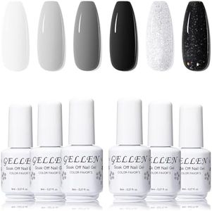 Gellen Gel Nail Polish Kit - Black White Gray 6 Colors Gel Polish, Nail Art Gel Kit Home Gel Manicure Set 8ml