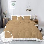 Easy Bedding- 300 TC Pinch Ruffle 2 Tone Duvet/Razai/Blanket Cover with 2 Pillow Cover- 100% Cotton (Zipper Closure) Razai Cover 3 PC Set, Soft & Lightweight-Queen Size White/Taupe