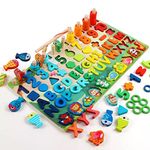 Kidology Wooden Montessori Children Toy, 7 in-1 Wooden Puzzle Toys Set for Toddler, Montessori Pre-Educational Learning Counting Board Game for Boys and Girls