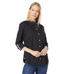 Tommy Hilfiger Button-Down Shirts for Women, Casual Tops, Black 01, Large