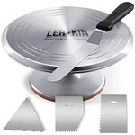 Lerykin 12 Inch Rotating Cake Turntable - Set of 5 Aluminium Alloy Revolving Cake Decorating Stand with Non-Slip Silicone Bottom, Angled Icing Spatula, 3 Icing Smoother, Cake Decorating Kits