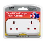 Safe and Sound European Travel Adaptor (full list of countries below), Dual Socket Converts Single Socket to Double Socket