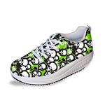 HUGSIDEA Green Skull Women's Wedges Fitness Walking Shoes Lace-up Sneaker US5