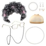 Subiceto Old Lady Wig Granny Costume Set for Women, Grandma Wig Cap Granny Glasses Chain Pearl Necklace Earrings Bracelet5