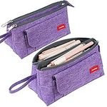 Ahlirmoy Pencil Case with 2 Large Compartments Pocket Big Capacity Pencil Pouch Holder Pen Case Makeup Bag School Supplies Gift for High School Students Girl Boy Adult Teen(Purple)