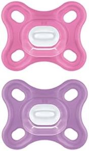 Mam Comfort Tétine en set de 2-100% Silicone - Idéal pour les nouveau-nés - Housse Porte Sucette - 0-2 mois - Rose et Violet