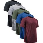 MCPORO Workout Shirts for Men Short Sleeve Quick Dry Athletic Gym Active T Shirt Moisture Wicking, 5 Pack Black, Dark Grey, Dark Blue, Wine Red, Army Green, Medium