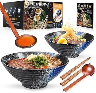 YTLEMON Ramen Bowls Set of Ceramic, 2 Sets of 34 Ounces Large Japanese Serving Bowls with Chopsticks and Spoons for Pho, Dinnerware for New Apartments Suitable as Housewarming Gifts(Blue)