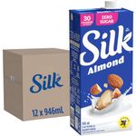 SILK Unsweetened Original Almond Milk - 12 Pack - 946ml - Plant-Based Beverage - No Added sugar - Dairy-Free - Vegan - Shelf Stable - Non-GMO