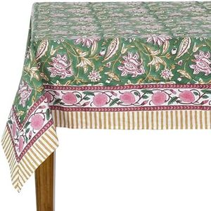 Ridhi Hunter Green Hand Block Print Cotton Rectangle Tablecloth 190" x 72" inches Reusable Table Cover Decorative Everyday Use for Dining Room, Farmhouse, Home Gift for Spring, Mother's Day