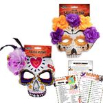 Halloween Costumes - Halloween Sugar Skull Masks 2x and Game Card - Day of the Dead Mask Women, Halloween Party Accessories for Adults, Photo Props Supplies, Fancy Dress, Masquerade, Cosplay