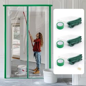 Dust Barrier - Magnetic Dust Barrier Door Kit for Dust Containment Self-Closing Plastic Sheeting Construction Dust Barrier, Bathroom/Kitchen/Hallway Remodel, Fit Standard Doorway (4'W x 7.5'H-3 Pack)