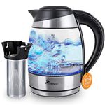 TRESKO Glass Electric Kettle 1.8L Capacity Stainless Steel with tea infuser and scale filter | LED Illumination | certified by TÜV Rheinland | 2200W | with Temperature setting | Warm-keeping mode