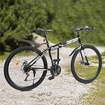 KenSyuInt Mountain Bike 26" Wheel Adult Bicycle MTB 21 Speed Bike with Front and Rear Mechanical Disc Brakes, Lockable Fork, Universal Folding Bicycle for Cities, Work Routes, Travelling