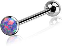 OUFER Titanium Tongue Piercing Barbell Jewelry Tongue Rings With Purple Opal G23 Solid Titanium Tongue Rings For Women Men