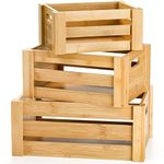 Lawei Set of 3 Bamboo Nesting Crates with Handles, Rustic Decorative Storage Container Box, Crate Box for Display, Farmhouse Bamboo Basket Bins for Fruit, Vegetable, Kitchen, Office, Bedroom, Closet