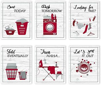 SUPERDANT 6 pz/Set Stampe su Tela Lavanderia Tema Tela Arte Lavanderia Rossa Pittura Ispiratrice Decorativa Wall Art Immagini per Lavanderia Decorazione Murale 25x20 cm (Senza Cornice)