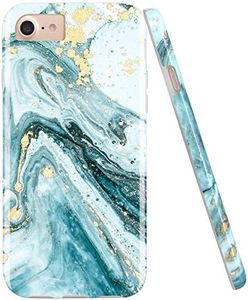 JIAXIUFEN Gold Sparkle Glitter Blue Marble Desgin Slim Shockproof Flexible Bumper TPU Soft Case Rubber Silicone Cover Phone Case for iPhone 7 iPhone 8 iPhone 6 6S