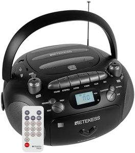 Retekess TR630 Lettore CD, Lettore Cassette Audio, Radio FM AM, Stereo Boombox, Riproduzione USB TF Card, Retroilluminazione LCD (Nero)